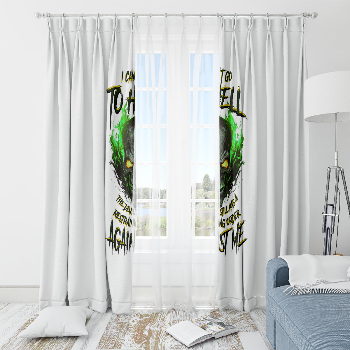 I Can't Go To Hell Fire Eyes Skull Window Curtain - Wonder Print Shop