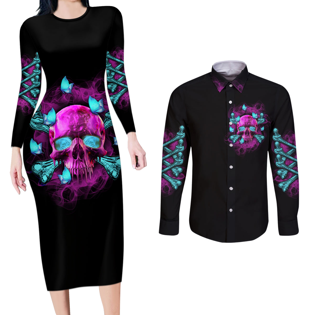 In My Defense I Was Left Unsupervised Couples Matching Long Sleeve Bodycon Dress and Long Sleeve Button Shirt - Wonder Print Shop