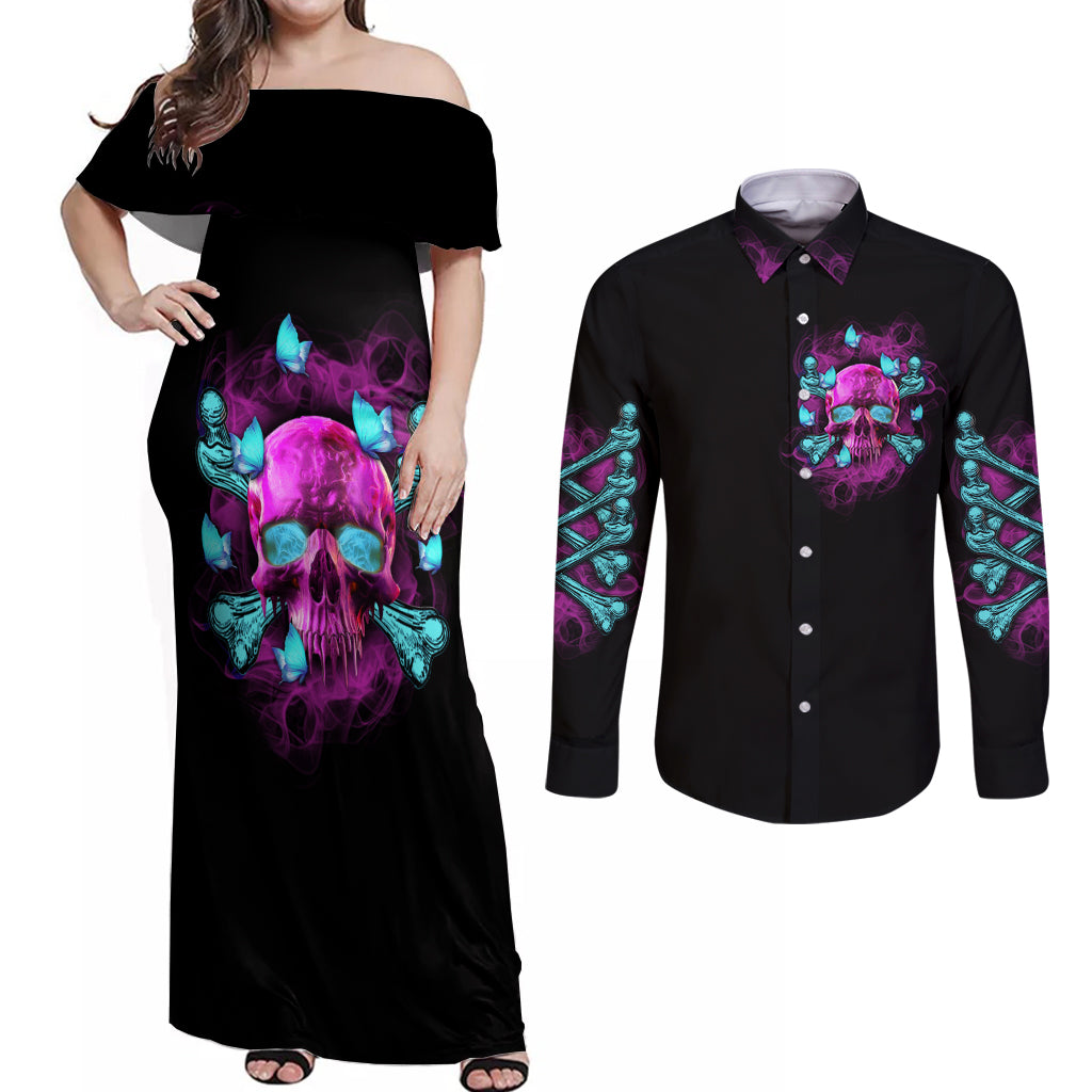 In My Defense I Was Left Unsupervised Couples Matching Off Shoulder Maxi Dress and Long Sleeve Button Shirt - Wonder Print Shop