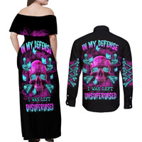 In My Defense I Was Left Unsupervised Couples Matching Off Shoulder Maxi Dress and Long Sleeve Button Shirt - Wonder Print Shop