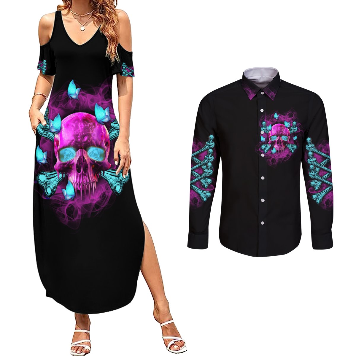 In My Defense I Was Left Unsupervised Couples Matching Summer Maxi Dress and Long Sleeve Button Shirt - Wonder Print Shop