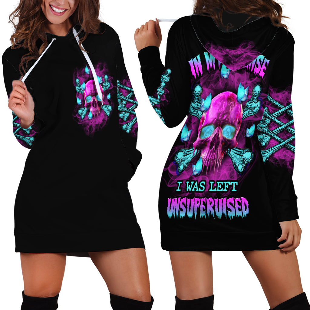 In My Defense I Was Left Unsupervised Hoodie Dress - Wonder Print Shop