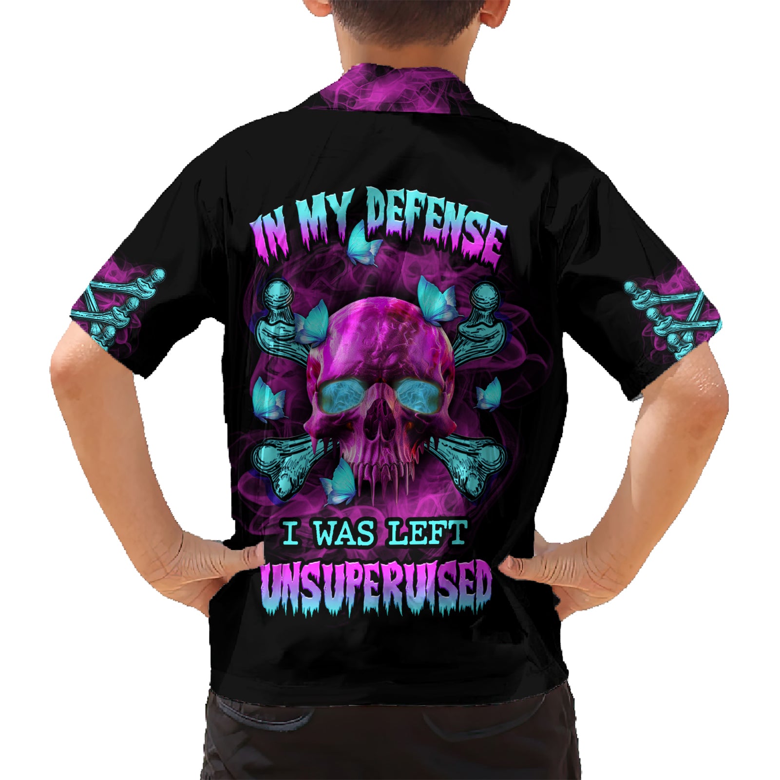 In My Defense I Was Left Unsupervised Kid Hawaiian Shirt - Wonder Print Shop