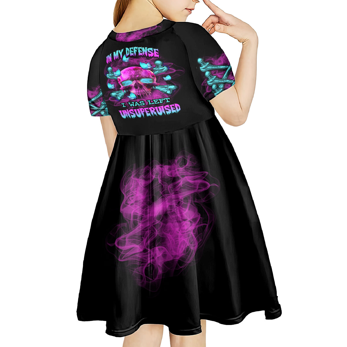 In My Defense I Was Left Unsupervised Kid Short Sleeve Dress - Wonder Print Shop