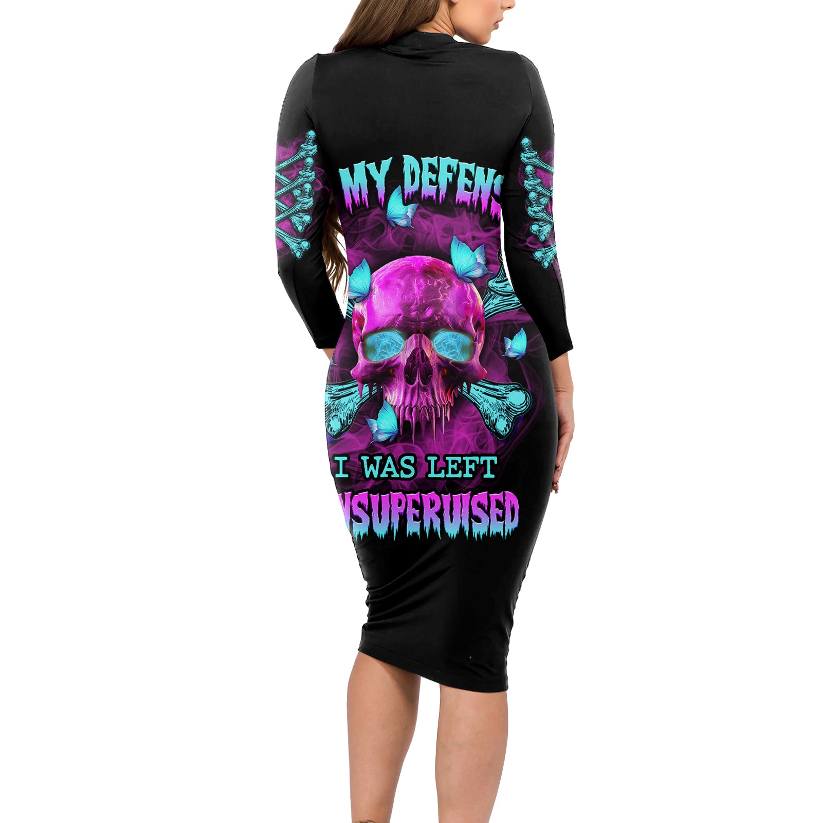 In My Defense I Was Left Unsupervised Long Sleeve Bodycon Dress - Wonder Print Shop