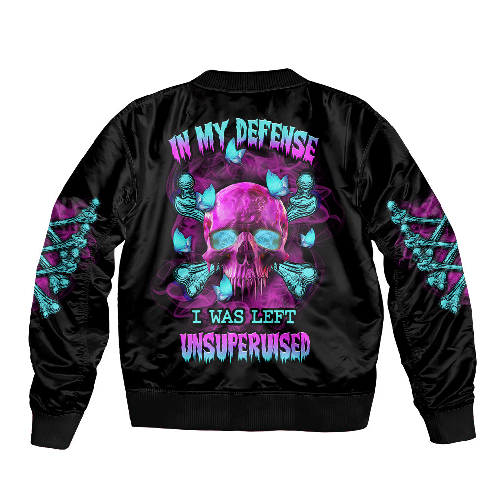 In My Defense I Was Left Unsupervised Sleeve Zip Bomber Jacket - Wonder Print Shop