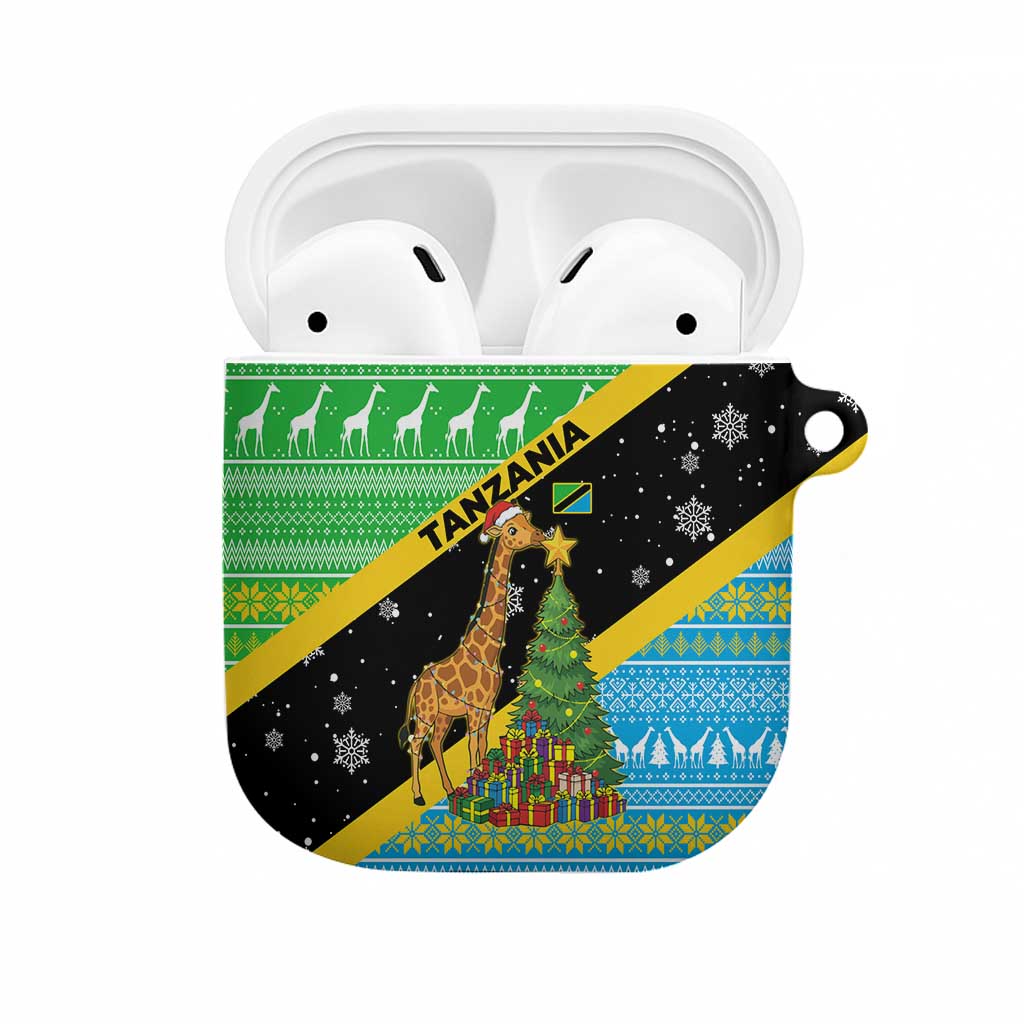 Tanzania Christmas AirPods Case with Giraffe Christmas Tree Snowflakes and Flag - Wonder Print Shop