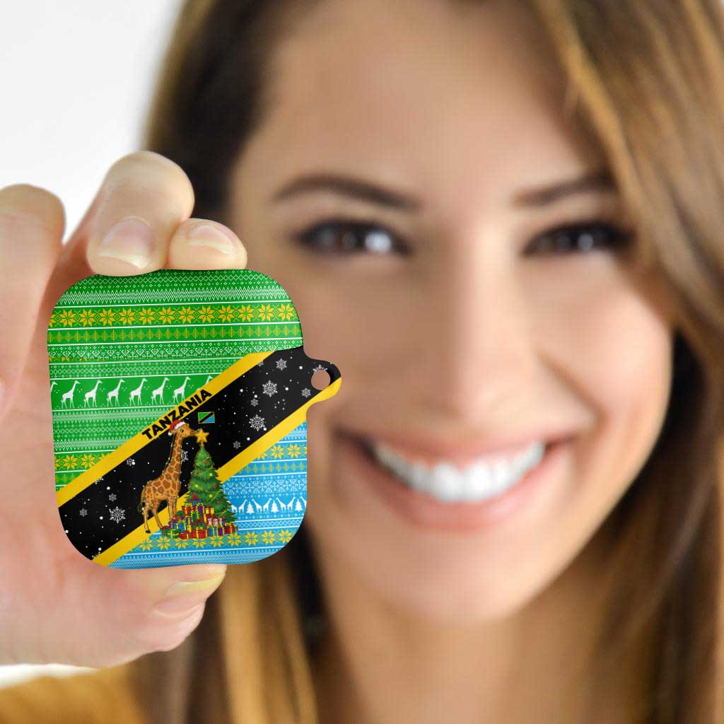 Tanzania Christmas AirPods Case with Giraffe Christmas Tree Snowflakes and Flag - Wonder Print Shop