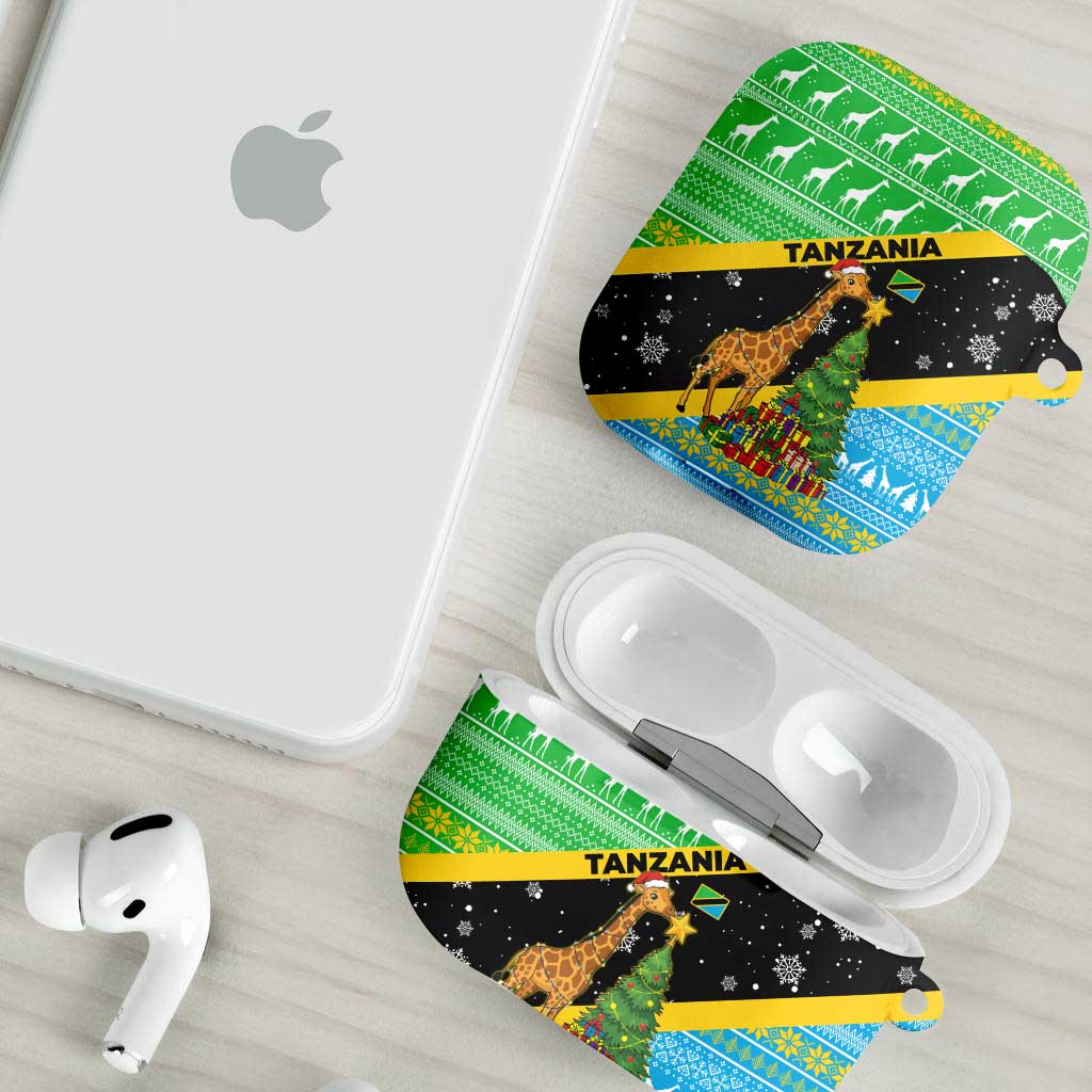 Tanzania Christmas AirPods Case with Giraffe Christmas Tree Snowflakes and Flag - Wonder Print Shop