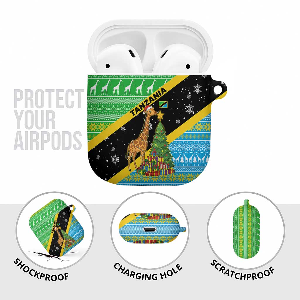 Tanzania Christmas AirPods Case with Giraffe Christmas Tree Snowflakes and Flag - Wonder Print Shop