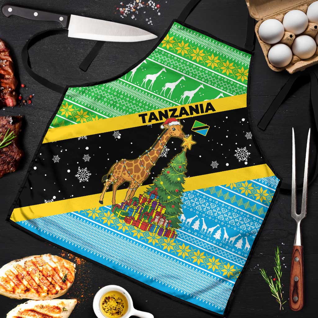 Tanzania Christmas Apron with Giraffe Christmas Tree Snowflakes and Flag - Wonder Print Shop