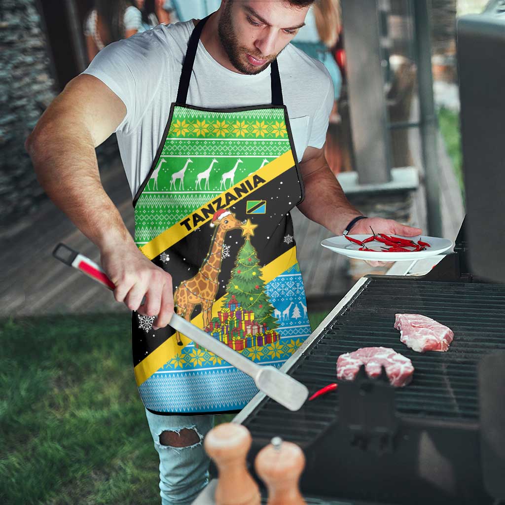 Tanzania Christmas Apron with Giraffe Christmas Tree Snowflakes and Flag - Wonder Print Shop