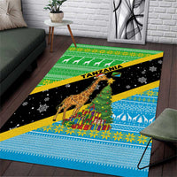 Tanzania Christmas Area Rug with Giraffe Christmas Tree Snowflakes and Flag - Wonder Print Shop