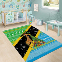Tanzania Christmas Area Rug with Giraffe Christmas Tree Snowflakes and Flag - Wonder Print Shop