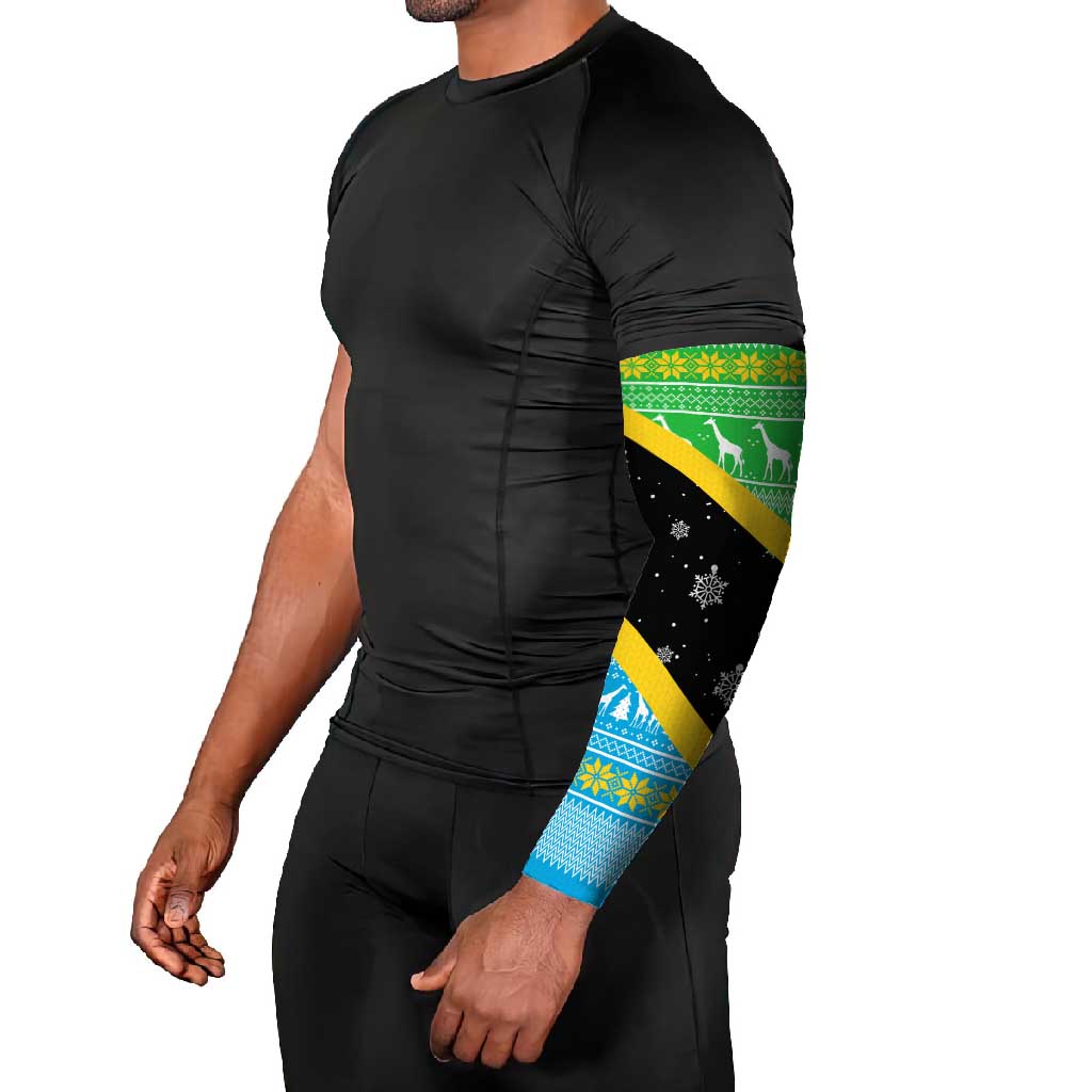 Tanzania Christmas Arm Sleeves with Giraffe Christmas Tree Snowflakes and Flag - Wonder Print Shop