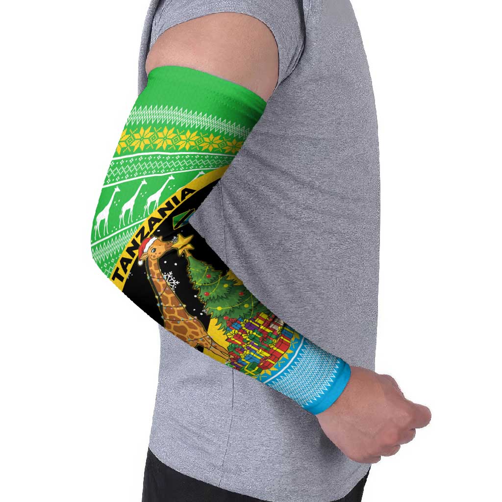 Tanzania Christmas Arm Sleeves with Giraffe Christmas Tree Snowflakes and Flag - Wonder Print Shop
