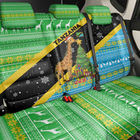 Tanzania Christmas Back Car Seat Cover with Giraffe Christmas Tree Snowflakes and Flag - Wonder Print Shop