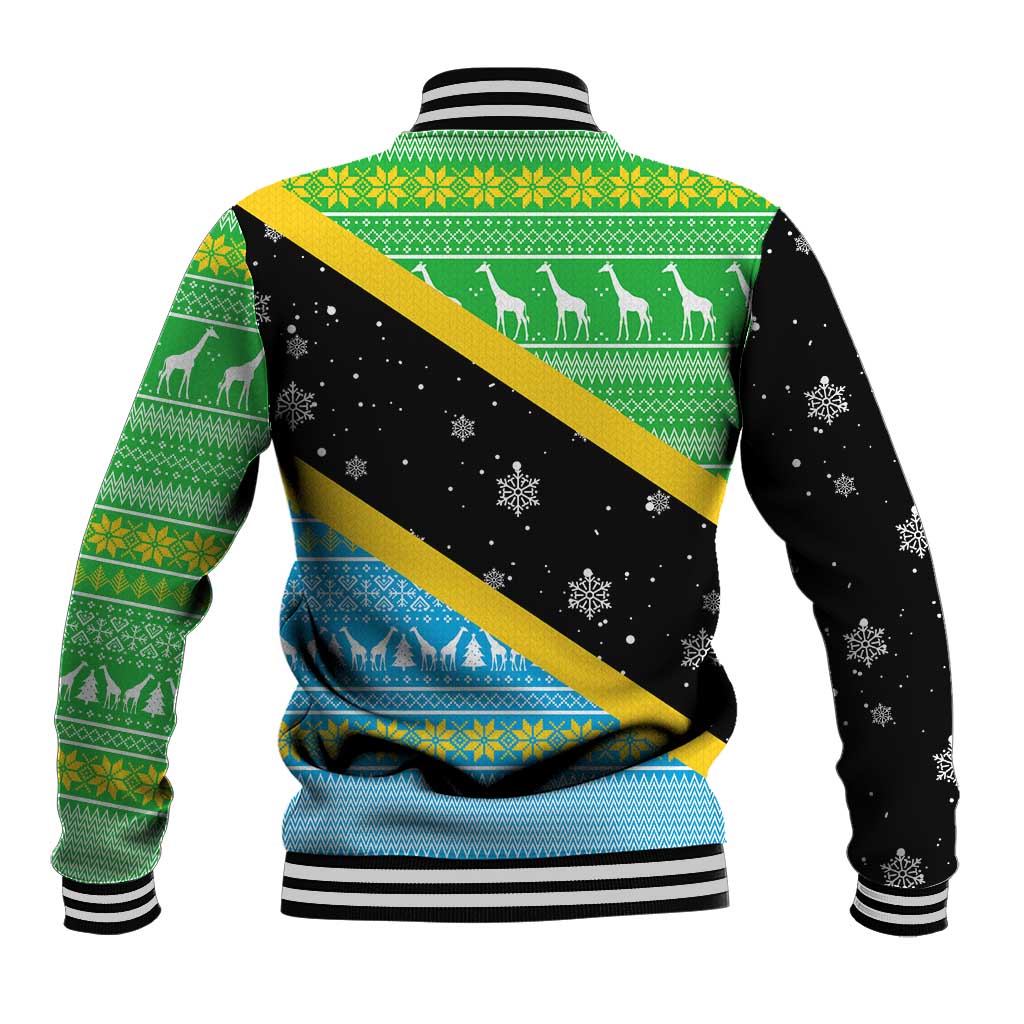 Tanzania Christmas Baseball Jacket with Giraffe Christmas Tree Snowflakes and Flag - Wonder Print Shop