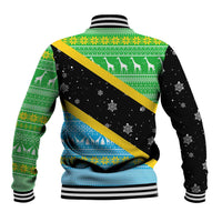 Tanzania Christmas Baseball Jacket with Giraffe Christmas Tree Snowflakes and Flag - Wonder Print Shop