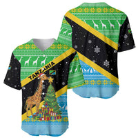 Tanzania Christmas Baseball Jersey with Giraffe Christmas Tree Snowflakes and Flag - Wonder Print Shop