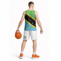 Tanzania Christmas Basketball Jersey with Giraffe Christmas Tree Snowflakes and Flag - Wonder Print Shop