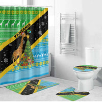 Tanzania Christmas Bathroom Set with Giraffe Christmas Tree Snowflakes and Flag - Wonder Print Shop