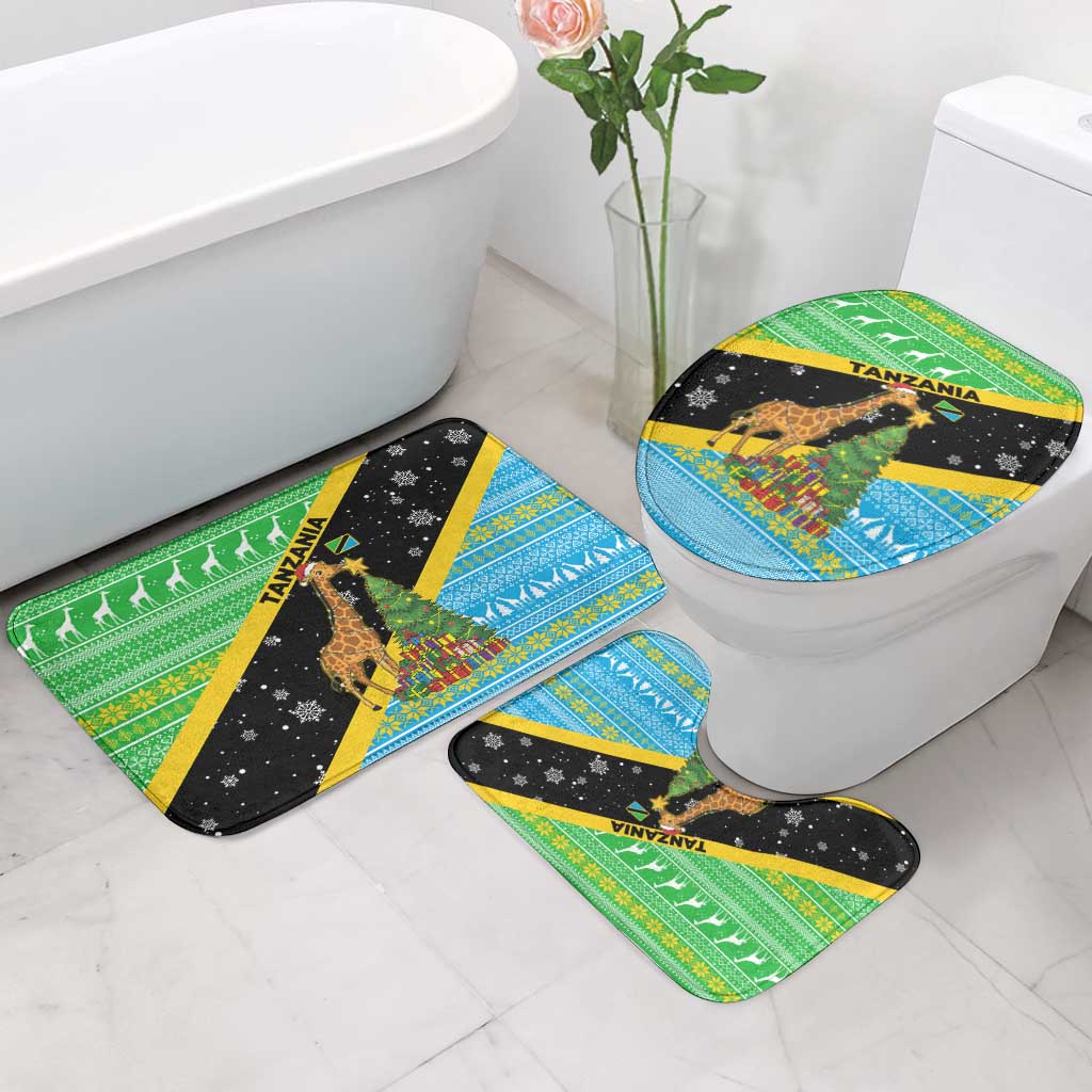 Tanzania Christmas Bathroom Set with Giraffe Christmas Tree Snowflakes and Flag - Wonder Print Shop