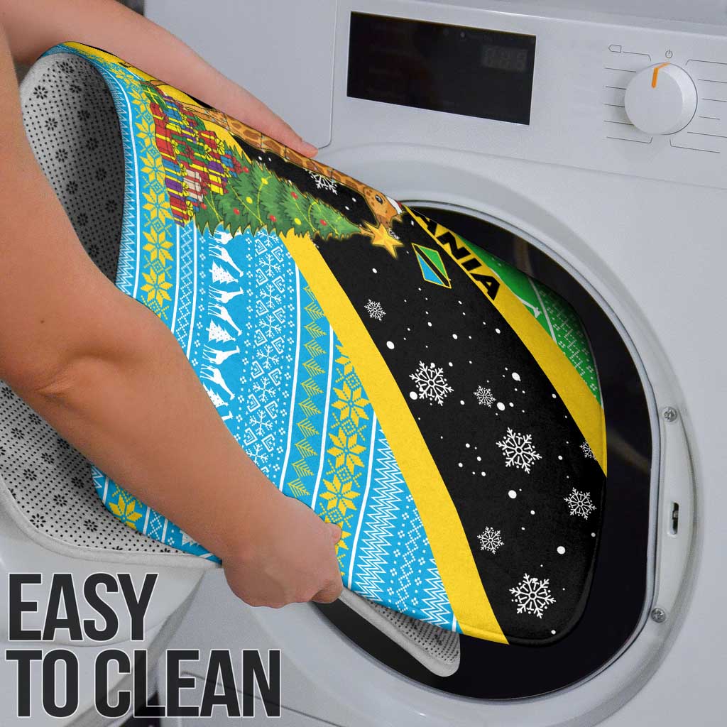 Tanzania Christmas Bathroom Set with Giraffe Christmas Tree Snowflakes and Flag - Wonder Print Shop