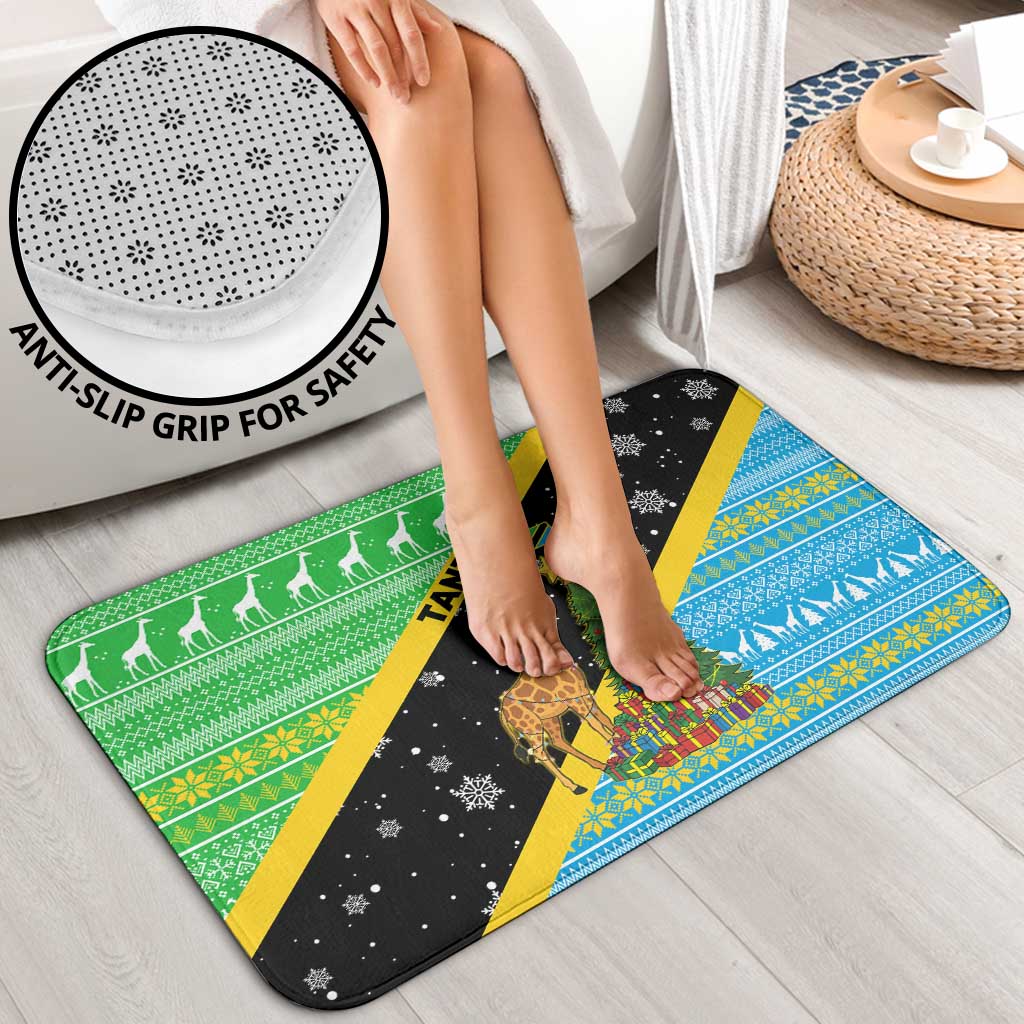 Tanzania Christmas Bathroom Set with Giraffe Christmas Tree Snowflakes and Flag - Wonder Print Shop