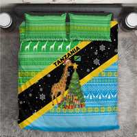 Tanzania Christmas Bedding Set with Giraffe Christmas Tree Snowflakes and Flag - Wonder Print Shop