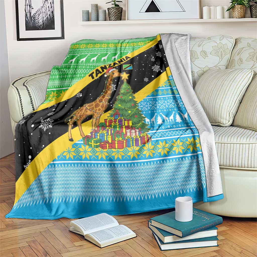 Tanzania Christmas Blanket with Giraffe Christmas Tree Snowflakes and Flag - Wonder Print Shop