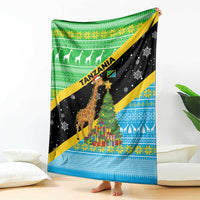 Tanzania Christmas Blanket with Giraffe Christmas Tree Snowflakes and Flag - Wonder Print Shop