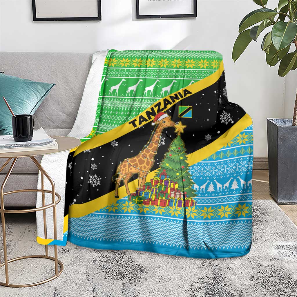Tanzania Christmas Blanket with Giraffe Christmas Tree Snowflakes and Flag - Wonder Print Shop