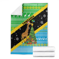 Tanzania Christmas Blanket with Giraffe Christmas Tree Snowflakes and Flag - Wonder Print Shop