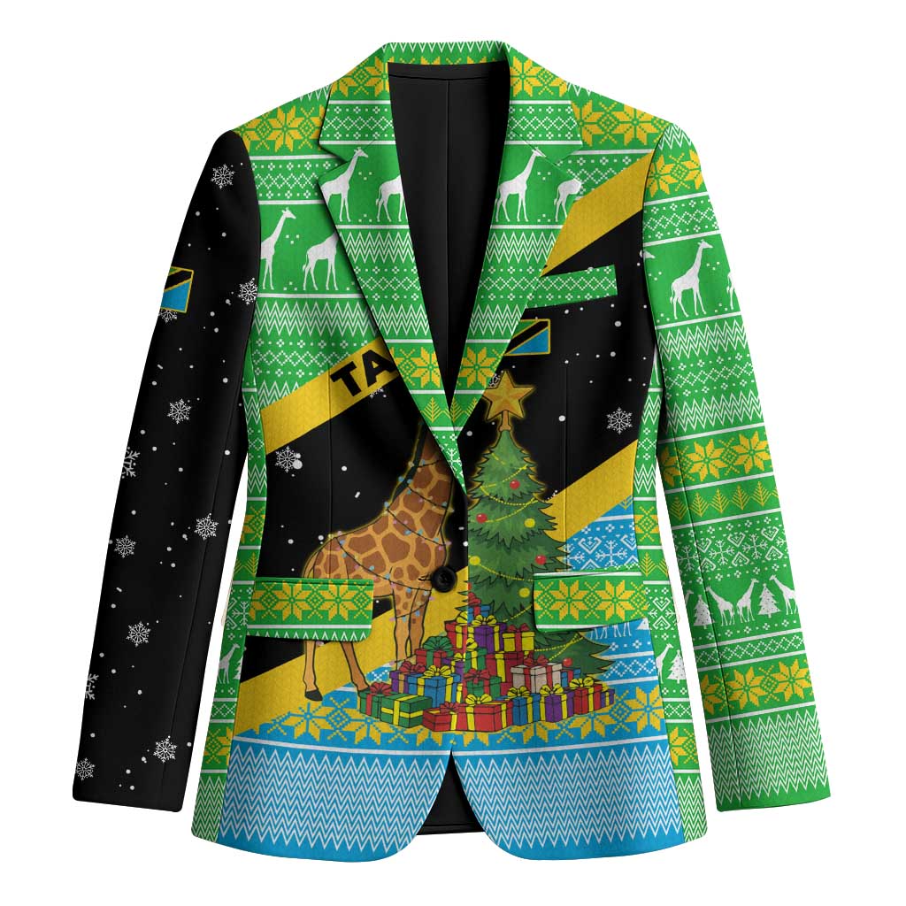 Tanzania Christmas Blazer with Giraffe Christmas Tree Snowflakes and Flag - Wonder Print Shop
