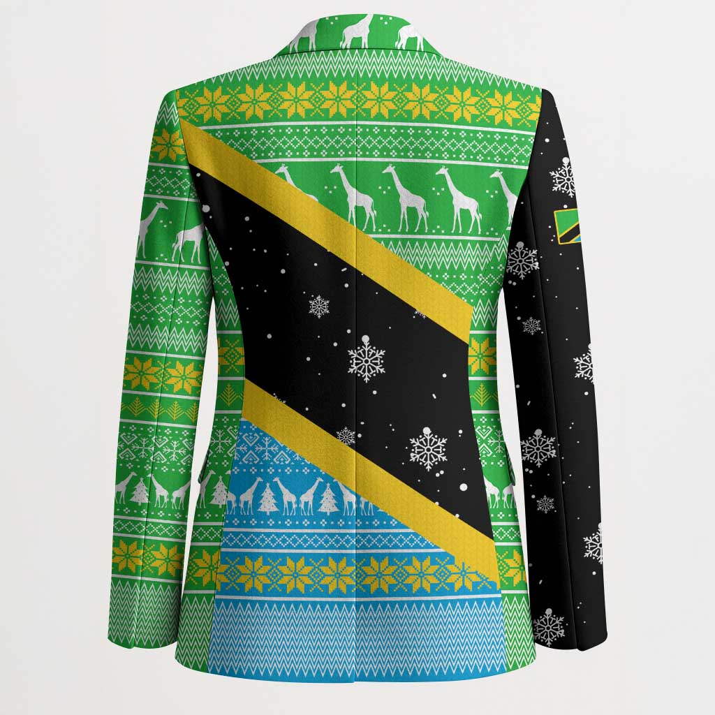 Tanzania Christmas Blazer with Giraffe Christmas Tree Snowflakes and Flag - Wonder Print Shop
