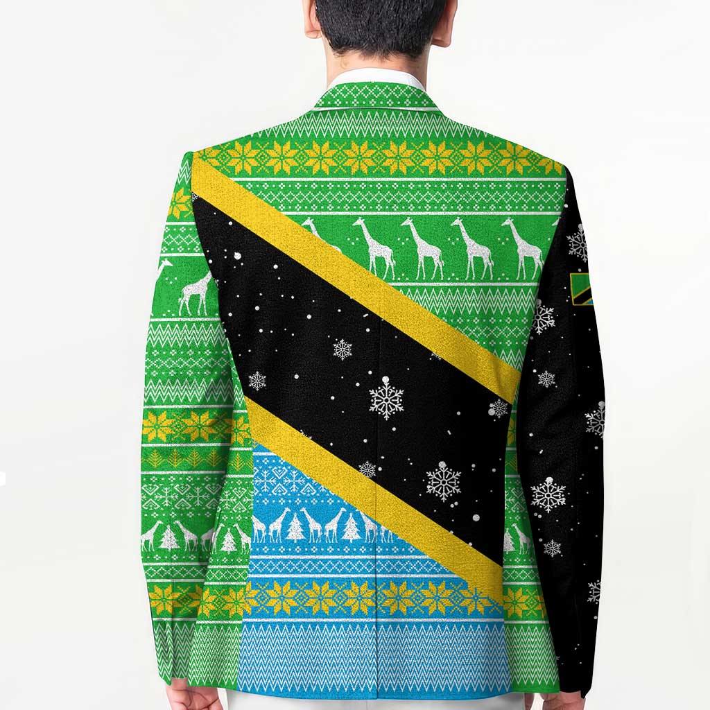 Tanzania Christmas Blazer with Giraffe Christmas Tree Snowflakes and Flag - Wonder Print Shop