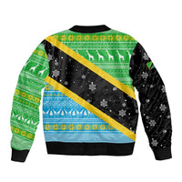 Tanzania Christmas Bomber Jacket with Giraffe Christmas Tree Snowflakes and Flag - Wonder Print Shop