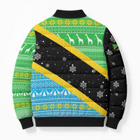 Tanzania Christmas Bomber Puffer Jacket with Giraffe Christmas Tree Snowflakes and Flag - Wonder Print Shop