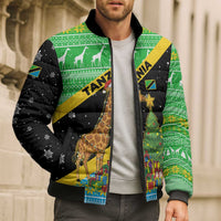 Tanzania Christmas Bomber Puffer Jacket with Giraffe Christmas Tree Snowflakes and Flag - Wonder Print Shop