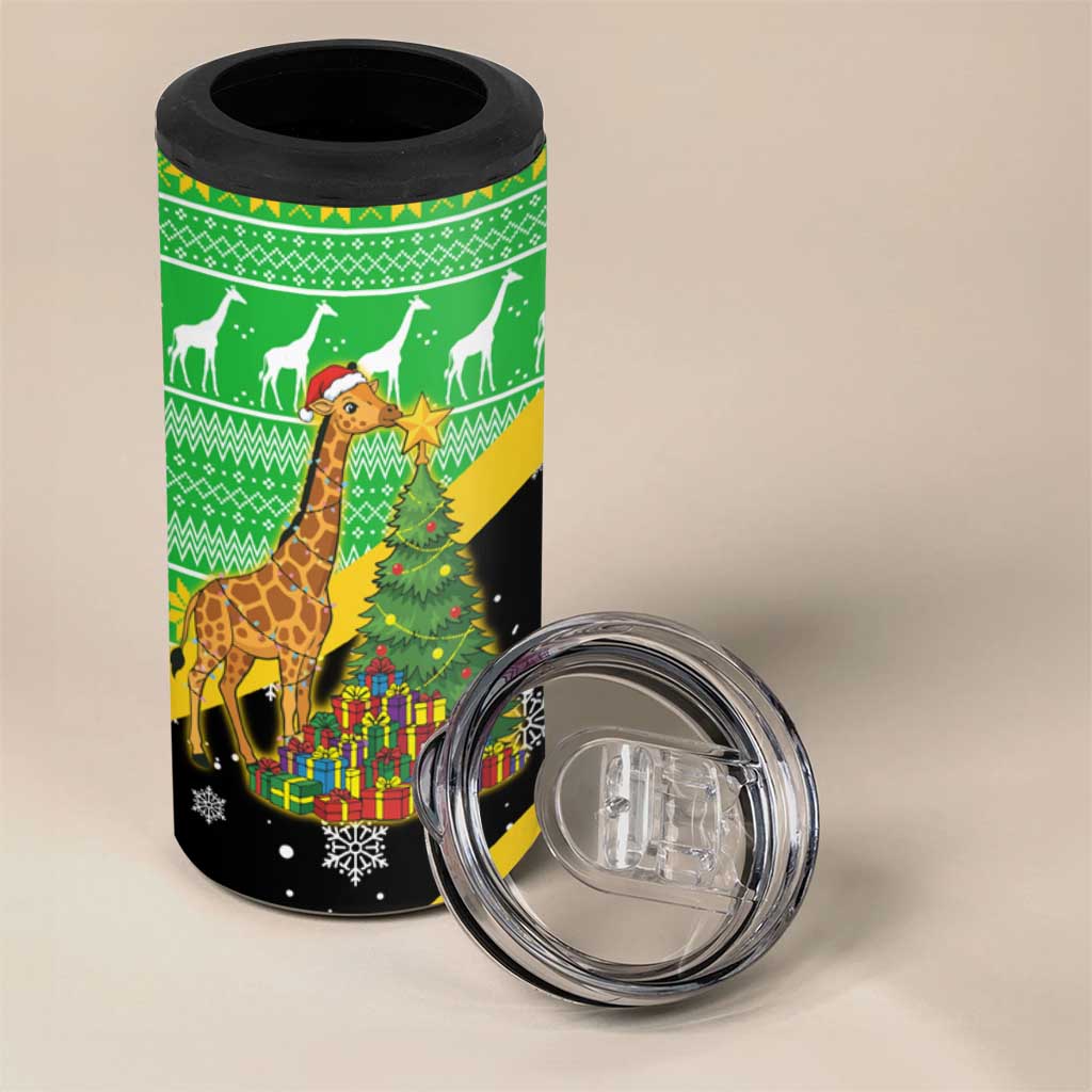 Tanzania Christmas 4 in 1 Can Cooler Tumbler with Giraffe Christmas Tree Snowflakes and Flag - Wonder Print Shop