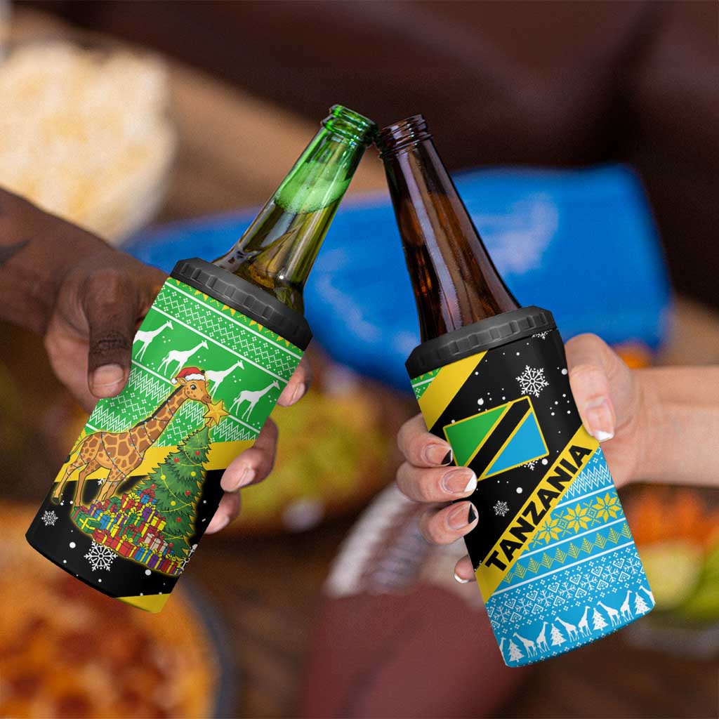Tanzania Christmas 4 in 1 Can Cooler Tumbler with Giraffe Christmas Tree Snowflakes and Flag - Wonder Print Shop