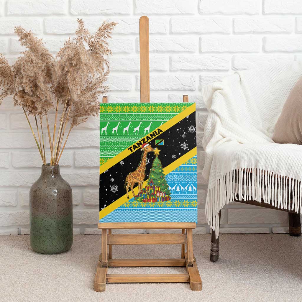 Tanzania Christmas Canvas Wall Art with Giraffe Christmas Tree Snowflakes and Flag - Wonder Print Shop