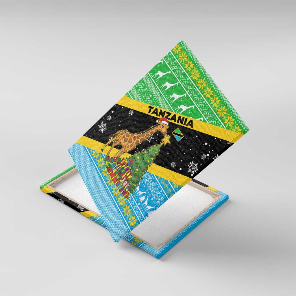 Tanzania Christmas Canvas Wall Art with Giraffe Christmas Tree Snowflakes and Flag - Wonder Print Shop