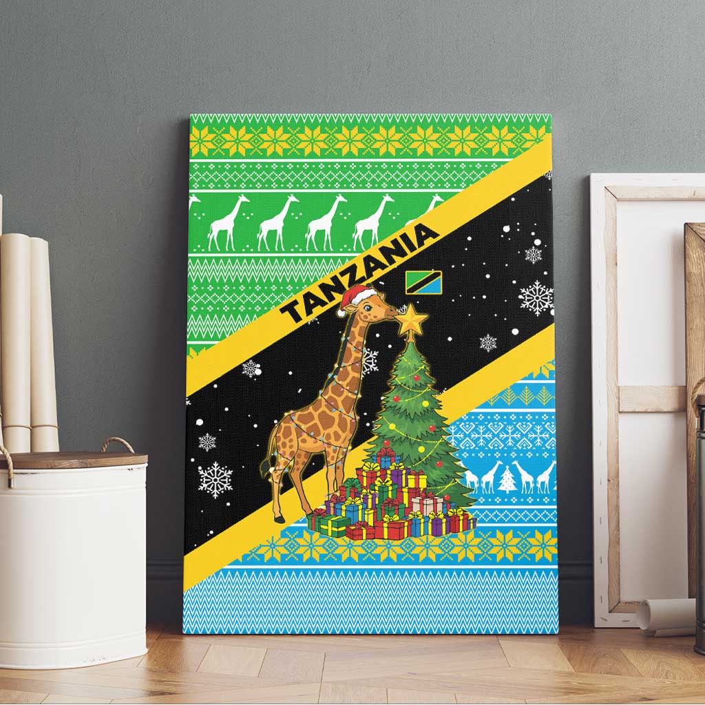 Tanzania Christmas Canvas Wall Art with Giraffe Christmas Tree Snowflakes and Flag - Wonder Print Shop