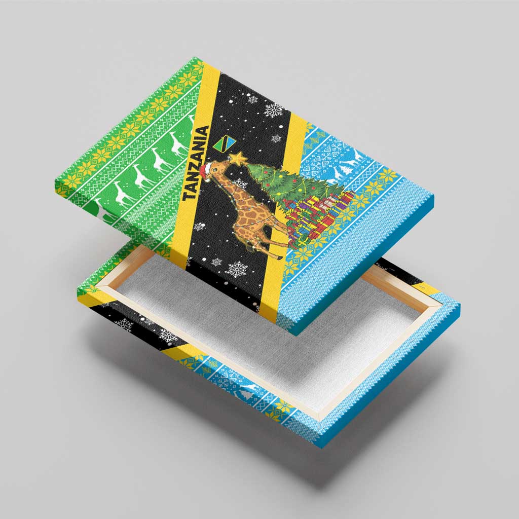 Tanzania Christmas Canvas Wall Art with Giraffe Christmas Tree Snowflakes and Flag - Wonder Print Shop