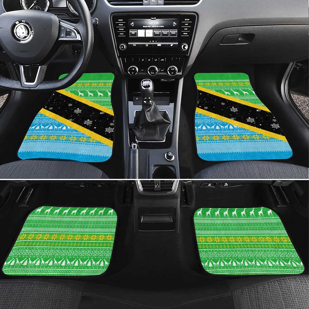 Tanzania Christmas Car Mats with Giraffe Christmas Tree Snowflakes and Flag - Wonder Print Shop