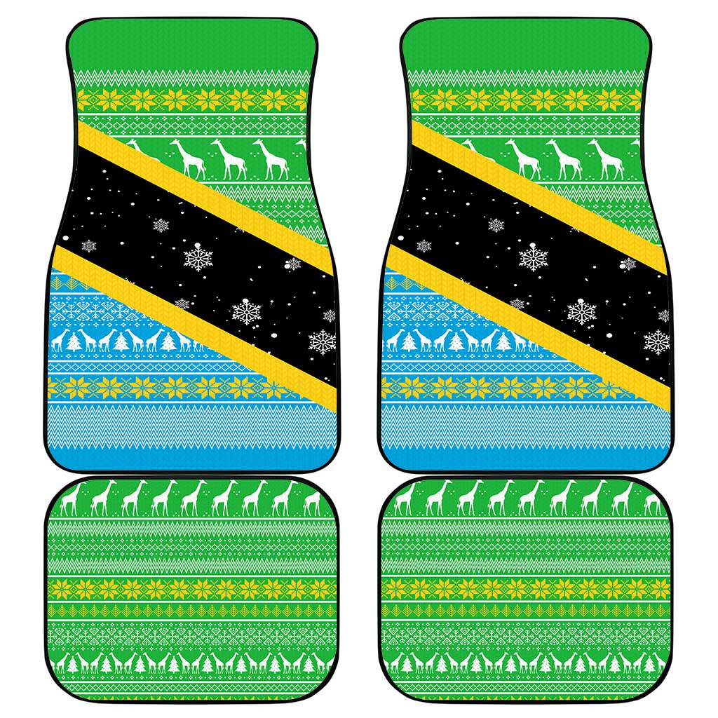 Tanzania Christmas Car Mats with Giraffe Christmas Tree Snowflakes and Flag - Wonder Print Shop