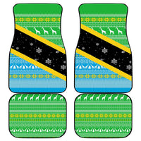 Tanzania Christmas Car Mats with Giraffe Christmas Tree Snowflakes and Flag - Wonder Print Shop