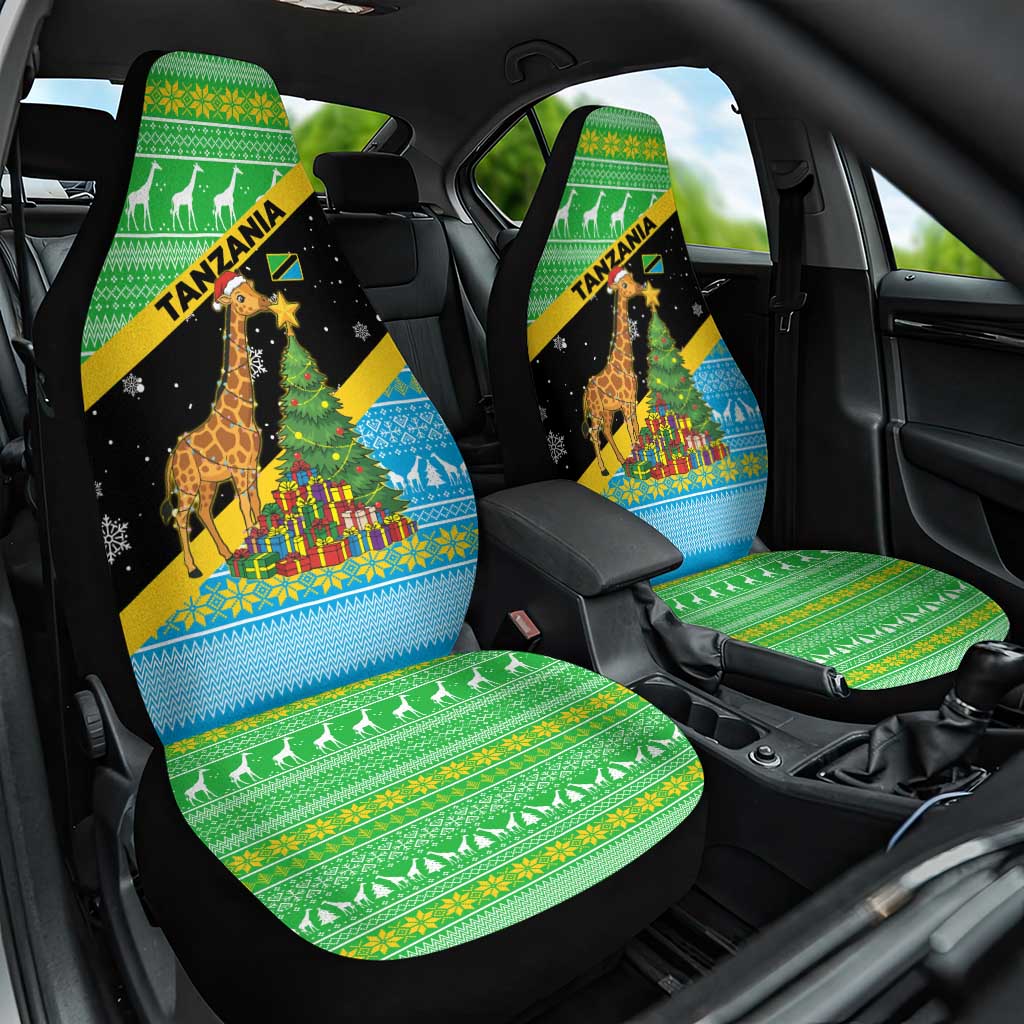 Tanzania Christmas Car Seat Cover with Giraffe Christmas Tree Snowflakes and Flag - Wonder Print Shop